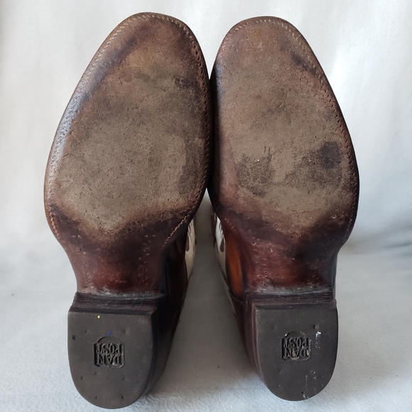SOLD ❌Vintage Dan Post Western Boots Ivory Custom Shafts Brown Cognac Leather - Picture 12 of 16